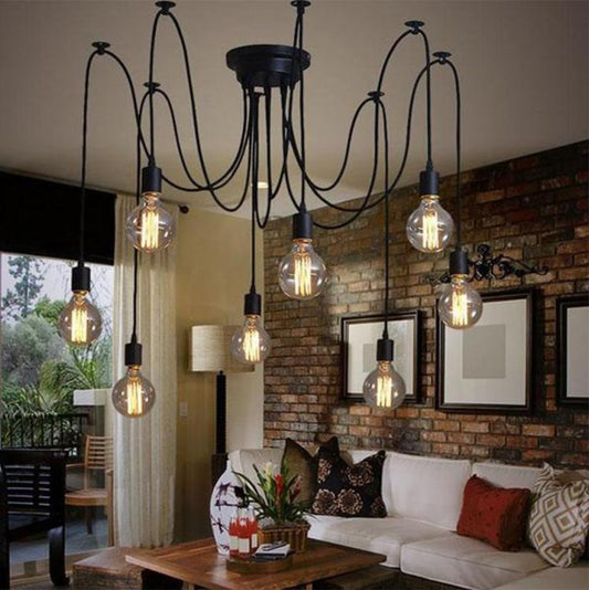 Lampadario 12 Pendenti A Sospensione Regolabile Nero E27 Lampada Ragno Vintage