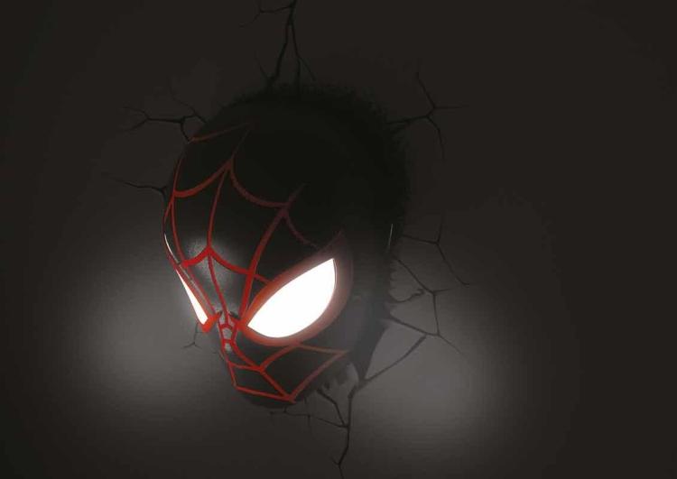 Marvel Lampada Muro Spiderman Miles Morales 3D Deco Light Applique Led + Sticker