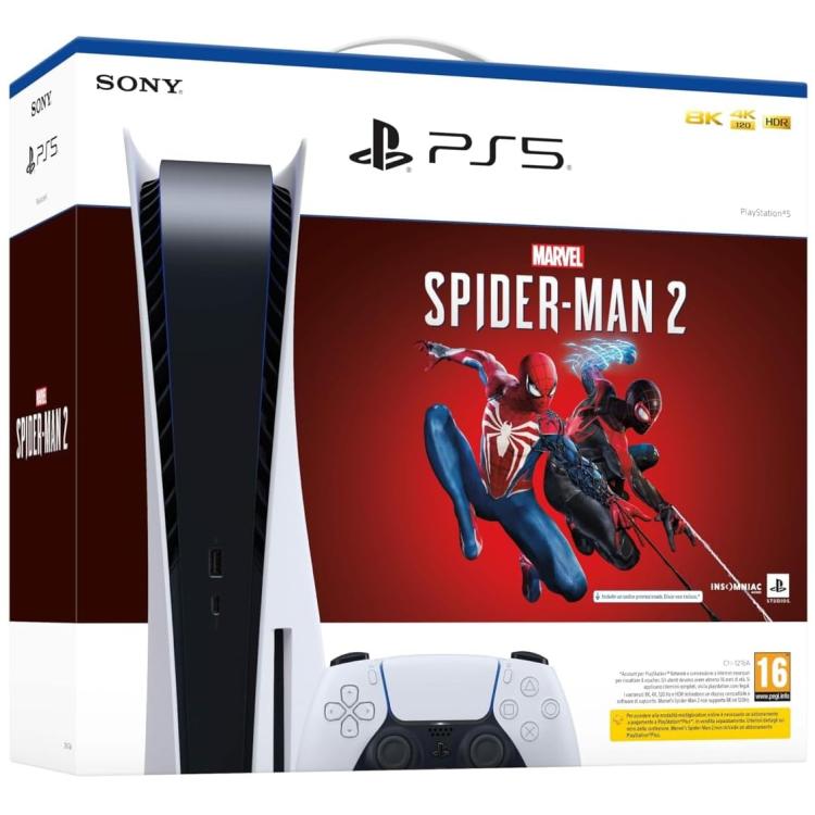 Sony Console Ps5 Standard 825Gb White Bundle Playstation 5 + Marvel Spider-Man 2