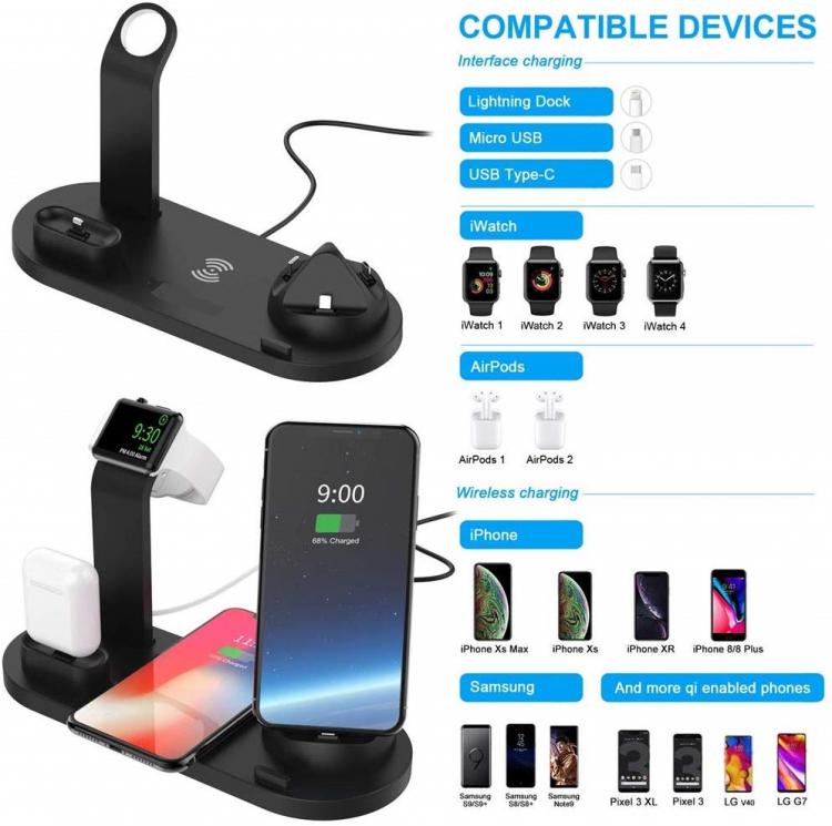 Stazione Ricarica Wireless Smartphone Smartwatch Caricatore Auricolari 3In1 Qi