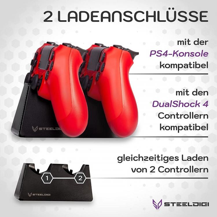 Steeldigi Base Di Ricarica Controller Doppia Joy Stick Black Play Station 4 Nero