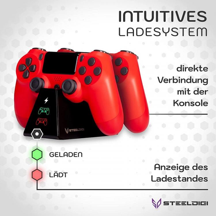 Steeldigi Base Di Ricarica Controller Doppia Joy Stick Black Play Station 4 Nero
