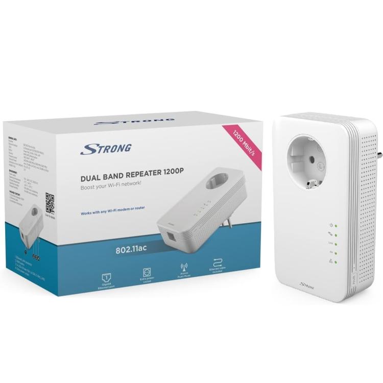 Strong Repeater Ripetitore Wifi 1200P Ant.Int. 5.0/2.4Ghz +1Schuko +1Lan Wps