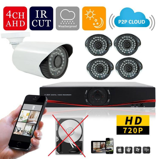 Kit Videosorveglianza Ahd Ip Cloud Dvr 4 Canali 4 Telecamere Hd Infrarossi 1.3 M