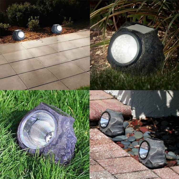 2X LAMPADA LUCE FARO SOLARE DA GIARDINO ESTERNO FORMA DI ROCCIA 4 LED SEGNAPASSI