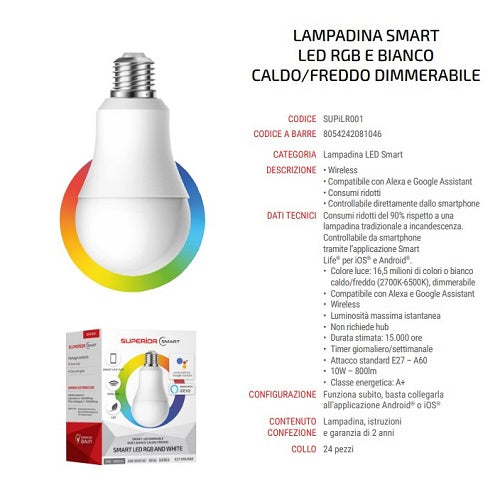 Superior Lampadina Smart Led E27 10W Rgb E Bianca Android Google Alexa Ios A60