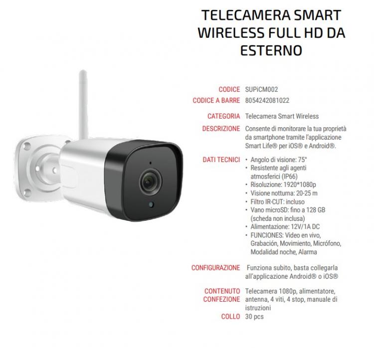 Superior Security Telecamera Wifi Da Esterno Ip66 Hd Ip Alexa Google Smartlife