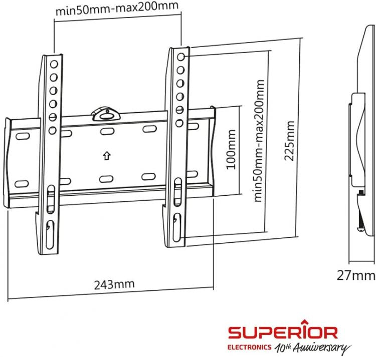 Superior Staffa Tv 23"-42" Fixed Extra Slim 30Kg Lcd/Led/Plasma Smart Tv Monitor