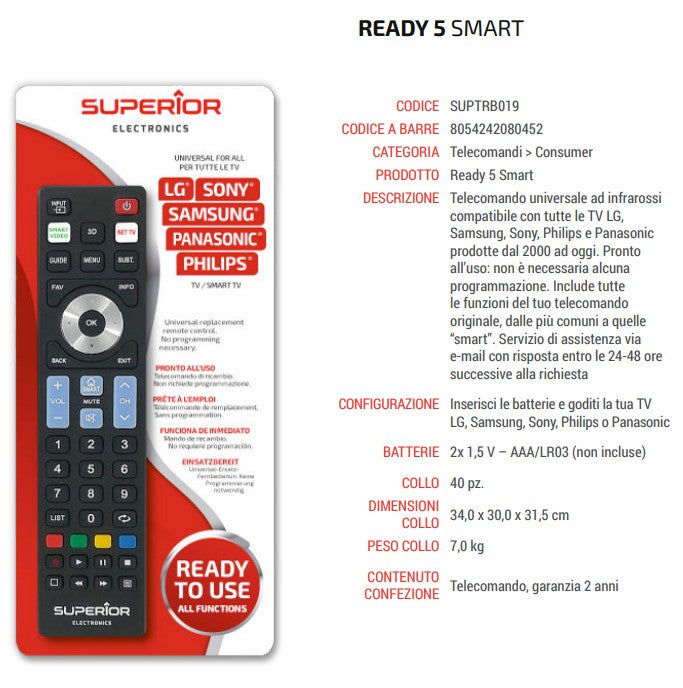 Superior Telecomando Universale Samsung Lg Panasonic Sony Philips R5 Smart Tv