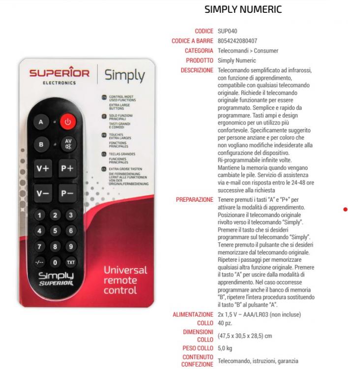 Superior Simply Telecomando Universale Per Tv Con Tasti Grandi Anziani Smart Tv