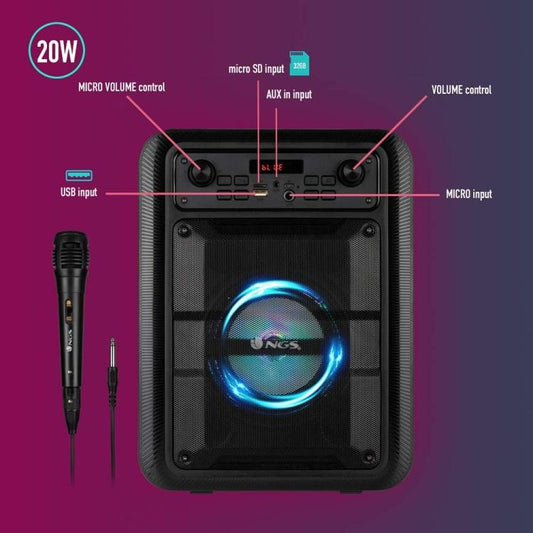 Ngs Speaker Rollerlingo Portatile Bluetooth Tws + Microfono 20W Nero