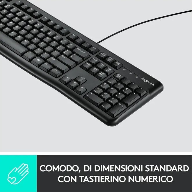 Logitech K120 Tastiera Business Pc Cablata Usb Layout Italiano Qwerty Silenziosa