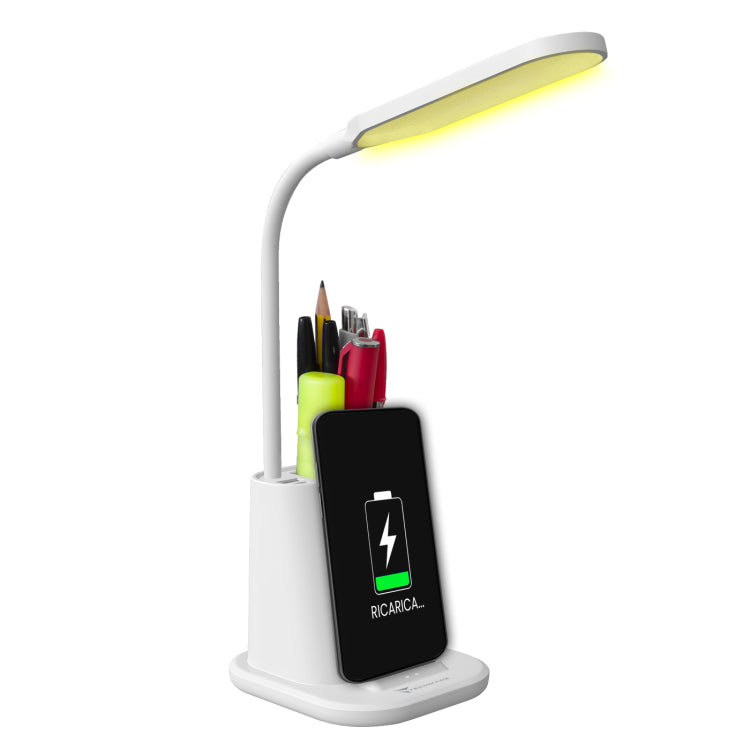 Techmade Lampada Da Tavolo Touch 3C Con Ricarica Wireless Smartphone Portapenne