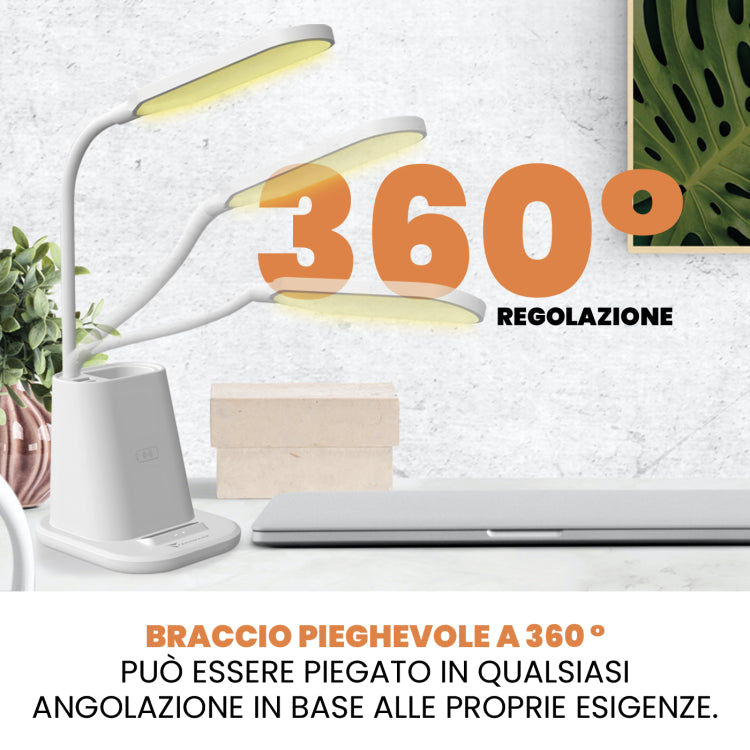 Techmade Lampada Da Tavolo Touch 3C Con Ricarica Wireless Smartphone Portapenne
