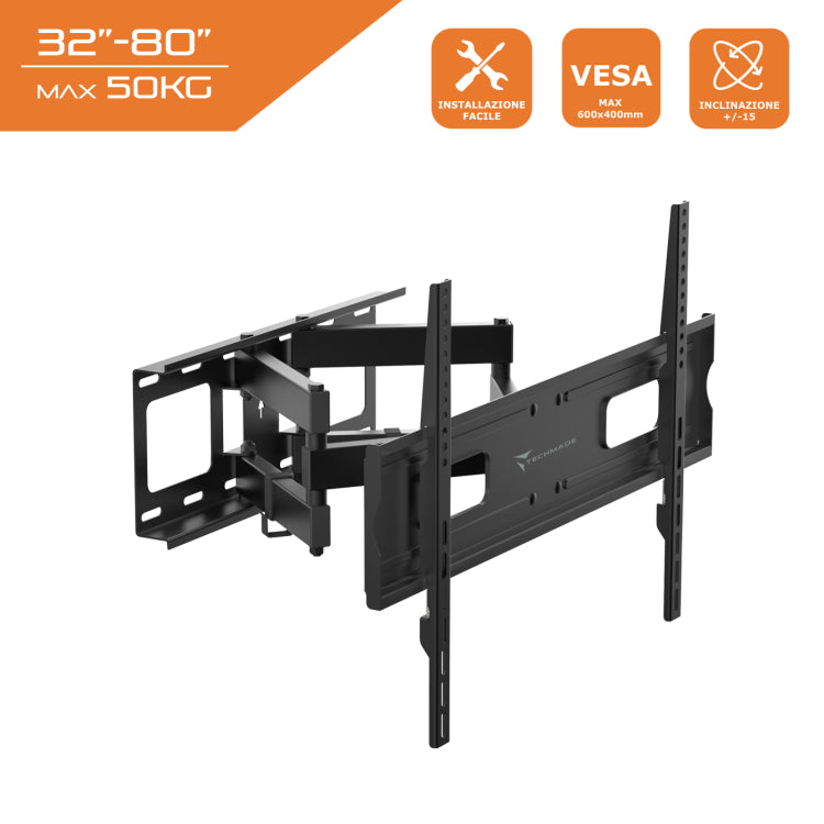 Techmade Staffa Tv Monitor Da 32"42"46"55"60"70" Pollici Supporto Braccio 50Kg