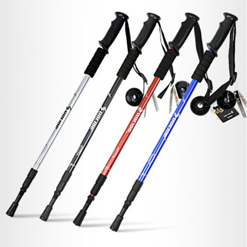 BASTONE DA TREKKING METALLO TELESCOPICO 63-135CM REGOLABILE ESCURSIONI PASSEGGIO