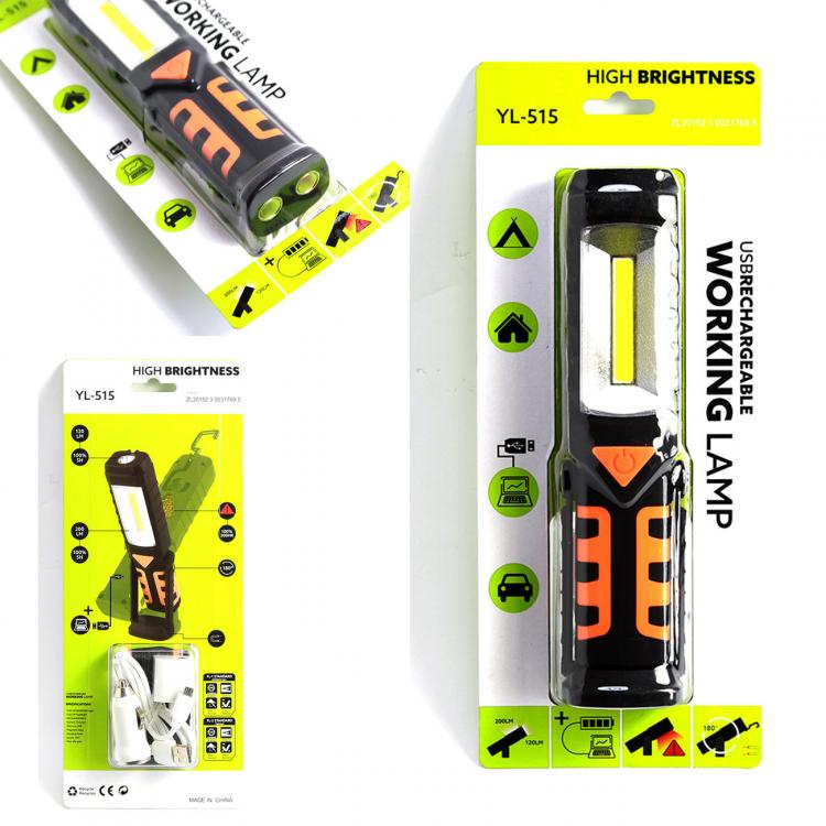 Lampada Torcia Lavoro Calamita Portatile Led Ricaricabile Da Officina Pesca Faro