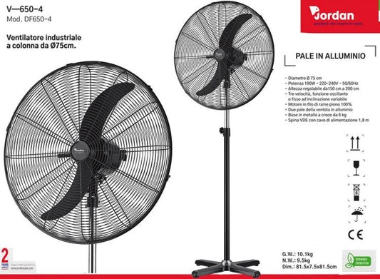 Ventilatore Industriale A Piantana Da Terra Oscillante Pale Acciaio Ø 75Cm 190W
