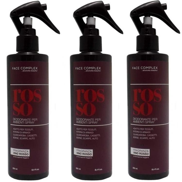 3pz FACE COMPLEX DEODORANTE SPRAY AMBIENTE AUTO SCARPE PROFUMO VINO ROSSO 250ml