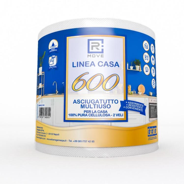 4 ROTOLONI CARTA BOBINA DOPPIA LINEA CASA RMOVE 600+600 2 VELI PURA CELLULOSA