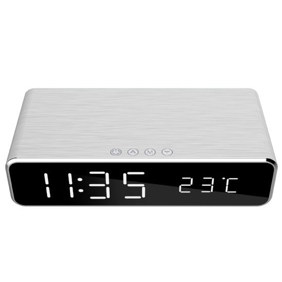 Gembird Sveglia Digitale Funzione Caricatore Wireless Ricarica Smartphone Silver
