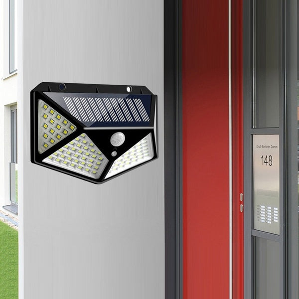 2 APPLIQUE 100LED LAMPADA ESTERNO PANNELLO SOLARE SENSORE MOVIMENTO CREPUSCOLARE