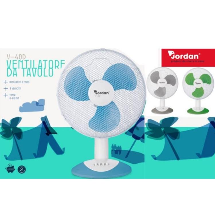 Jordan Ventilatore Da Tavolo Pale Ø 40Cm 45W Regolabile Oscillante Timer Ufficio