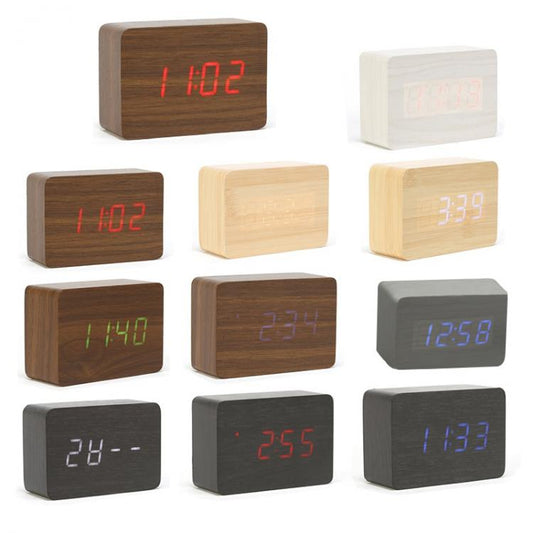 Orologio Sveglia In Legno Cubo A Led Temperatura Display Allarme Casa Clock