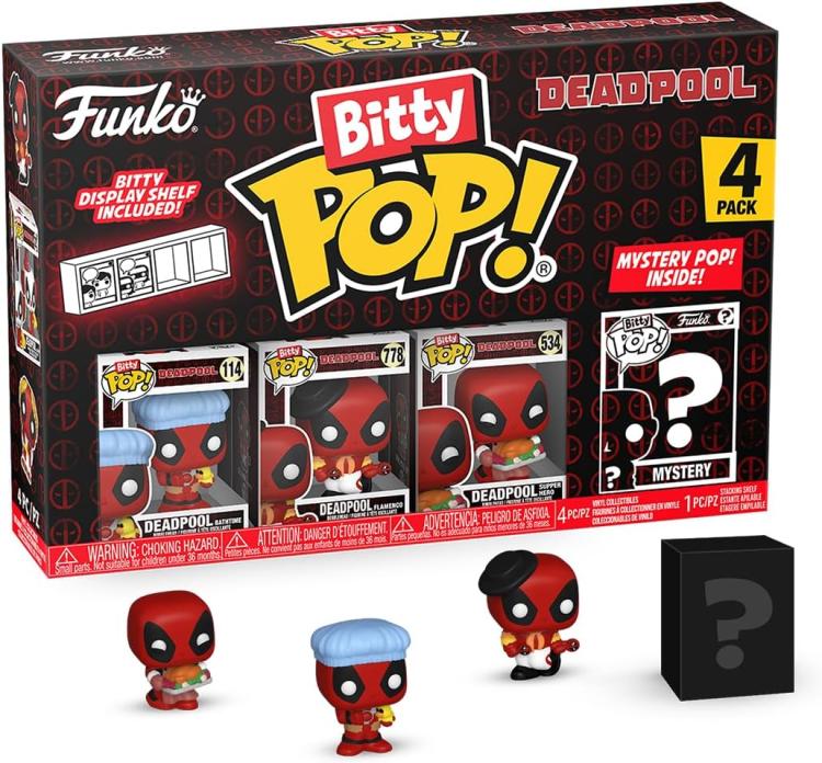 Funko Bitty Pop ! Deadpool Bathtime/Flamengo/Supper Hero 4 Pack Mistery Figure