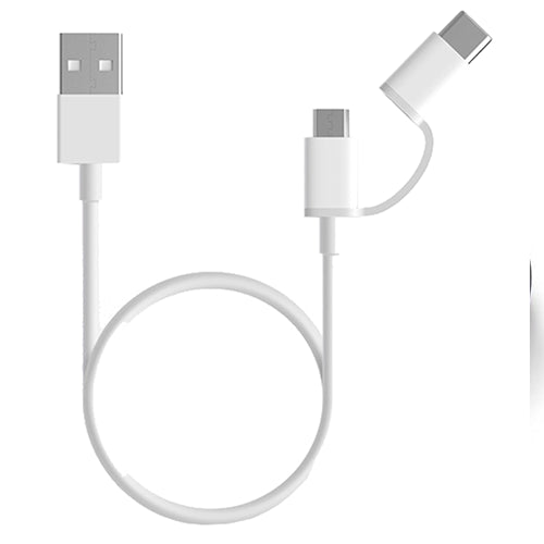 Xiaomi Mi 2 In 1 Cavo Combo Micro Usb Tipo C Ricarica Rapida Bianco Fast Charge