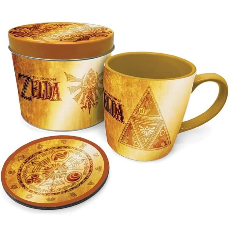 Pyramid The Legend Of Zelda: Golden Triforce Tazza Sottotazza In Scatola Metallo