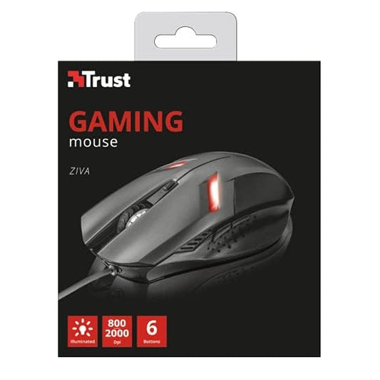 Trust Ziva Gaming Mouse Ottico Led Usb Nero 6 Pulsanti Precisione Gioco 2000 Dpi