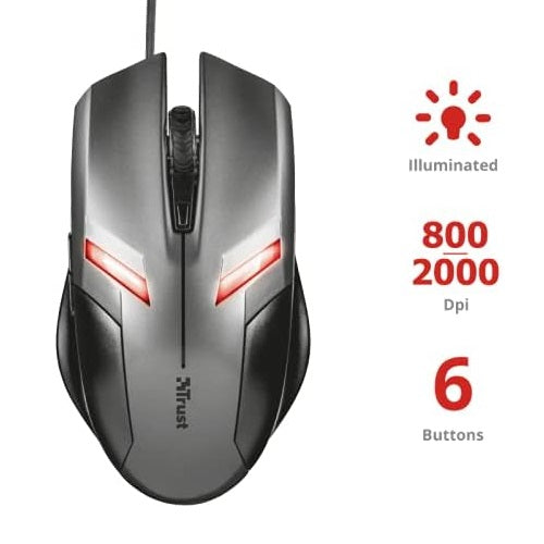 Trust Ziva Gaming Mouse Ottico Led Usb Nero 6 Pulsanti Precisione Gioco 2000 Dpi