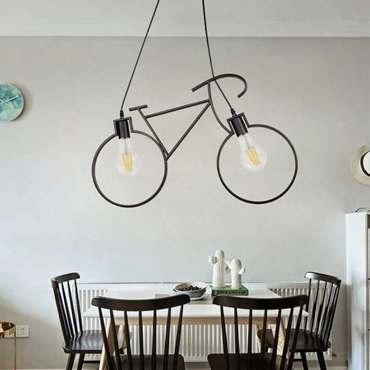 Lampadario A Sospensione A Forma Di Bicicletta In Metallo Nero 2 Attacchi E27