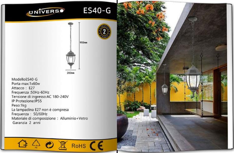 Lanterna Da Soffitto Sospensione Con Catena Lampada Giardino Attacco E27/Grigio