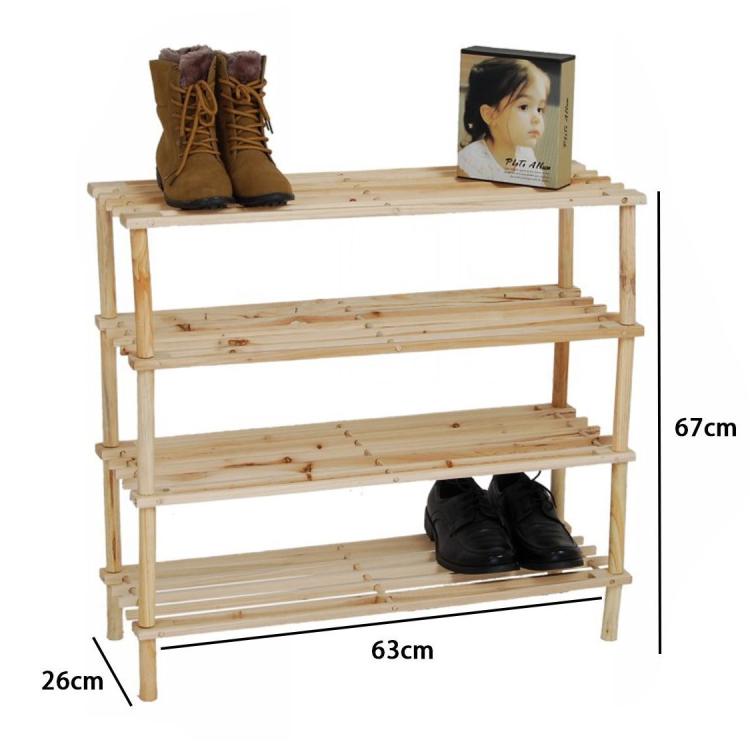 Scarpiera In Legno 4 Ripiani Salvaspazio Scaffale Scarpe Portascarpe 67X63X27Cm