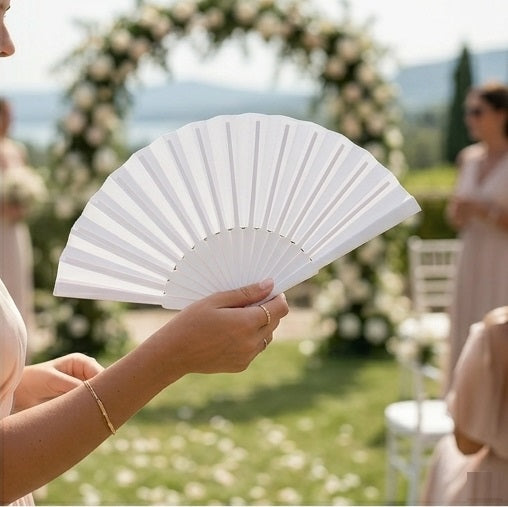 Ventaglio Bianco per Matrimonio Wedding Sposa Cerimonia Elegante Pieghevole In Tessuto Ventagli per Invitati Eventi Festa Estate Bomboniera Romantic Style