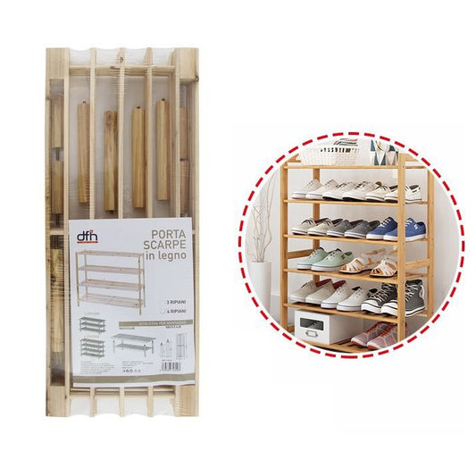 Scarpiera In Legno 4 Ripiani Salvaspazio Scaffale Scarpe Portascarpe 67X63X27Cm