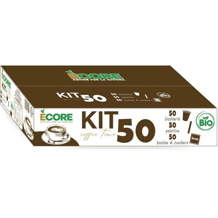 Kit 150Pz - 50 Bicchierini Da Caffè 50 Palette In Bamboo 50 Bustine Zucchero