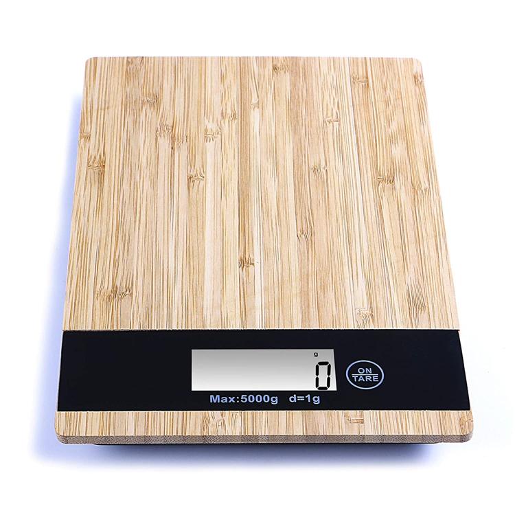 BILANCIA ELETRONICA DIGITALE DA PER CUCINA 1G -5KG CON PIATTO IN LEGNO VETRO LCD