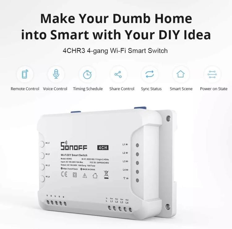 Sonoff 4Ch R3 4 Canali Relè Domotica Wifi Switch Interruttore Alexa Google Timer