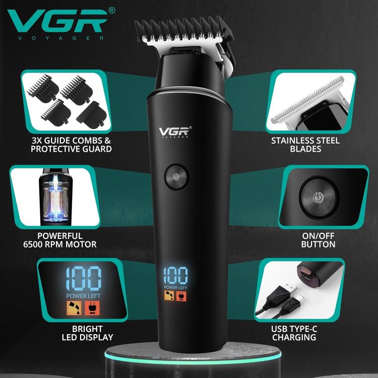 Vgr V937 Trimmer Rasoio Ricaricabile Tagliacapelli Rifinitore Zero Barba Display