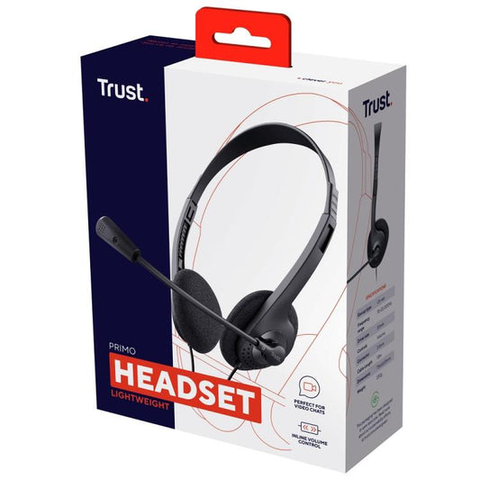 Trust Primo Cuffie Chat Microfono Leggere 3,5Mm Cavo 1,8M Auricolari Pc Ufficio