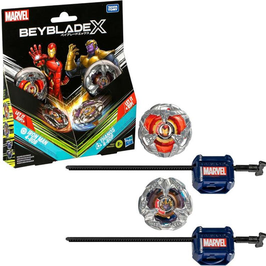 Hasbro - Beyblade X Marvel Confezione 2 Trottole Iron-Man 4-80B Vs. Thanos 4-60P