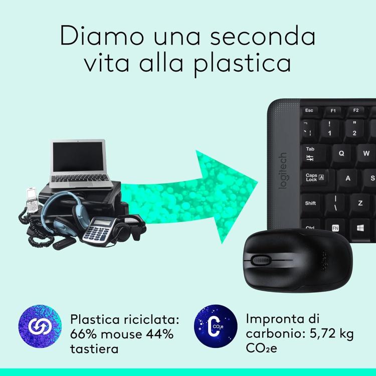 Logitech Mk220 Kit Tastiera E Mouse Wireless Computer Pc Layaout Italiano Qwerty