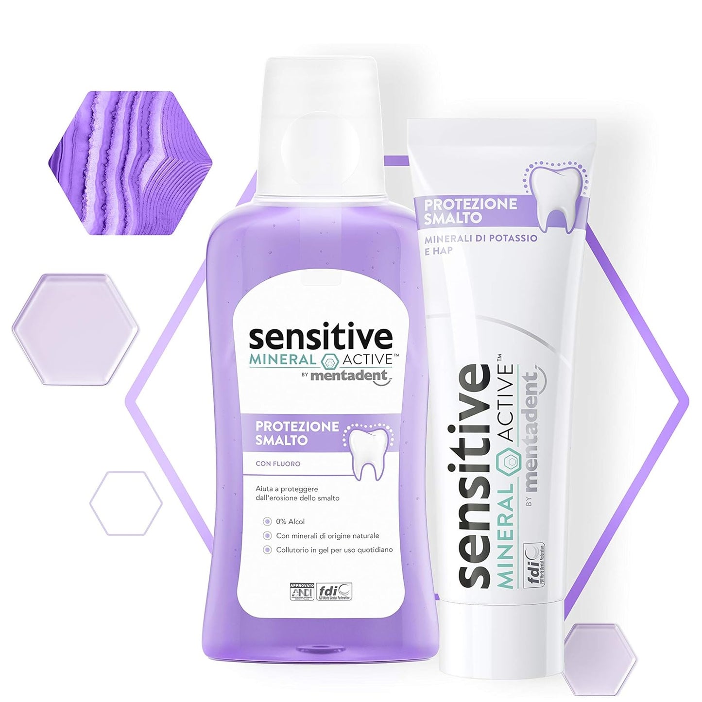 Mentadent Collutorio Sensitive Mineral Active con Fluoro per Smalto Denti 300ml