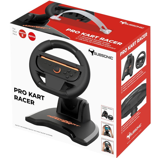SUBSONIC - Volante da corsa Pro Kart Racer per Joy-Con Nintendo Switch e Switch 2 - Volante pieghevole con supporto e ventosa compatibile con Joycon Switch e Switch 2 - Nero