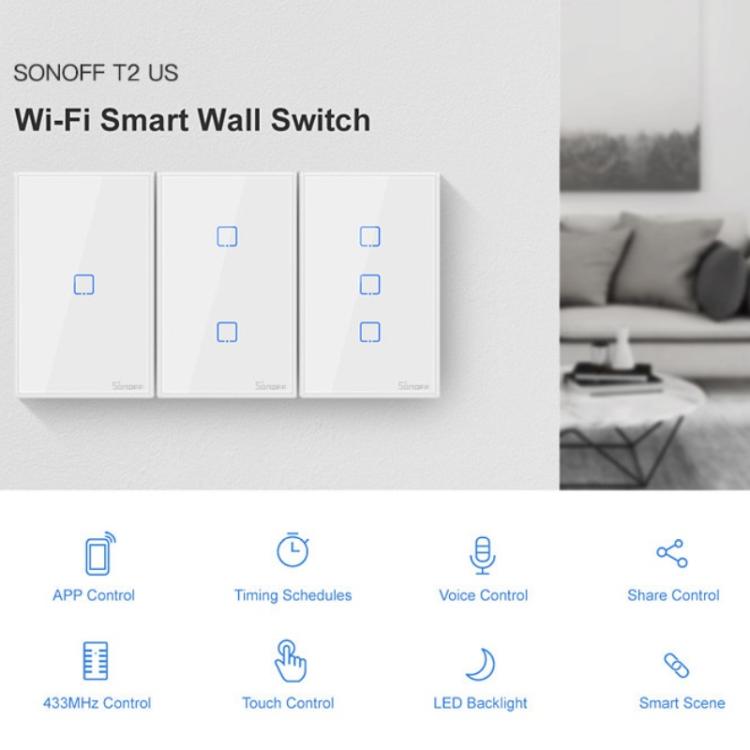 Sonoff Interruttore Smart Wifi 3 Canali Alexa Google In Vetro Scatola 503 Bianco