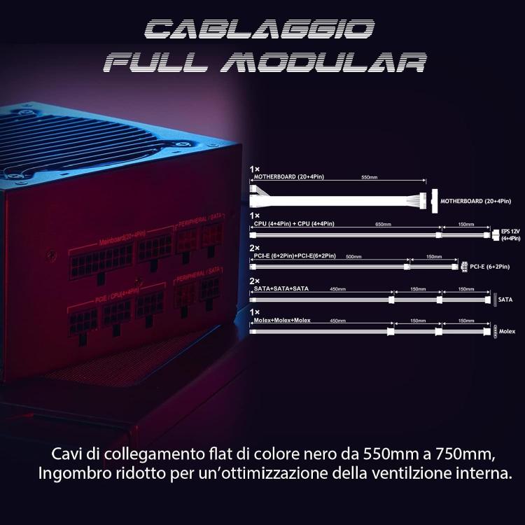 Spyco Typhoon Ps-851 Alimentatore Gaming 850W Modulare 80 Plus Gold Dc Cavi Flat