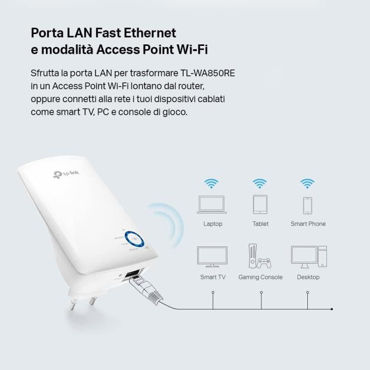 Tp-Link (Tl-Wa850Re) Ripetitore Extender Wireless Presa Wifi E Access Point Ps4